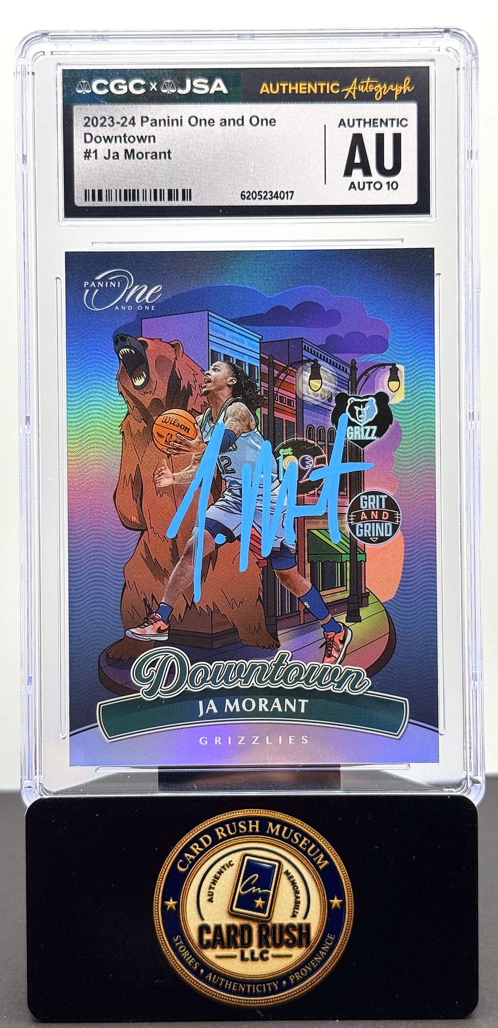 2023-24 Panini One and One Downtown #1 Ja Morant Auto CGC/JSA Authentic Autograph Auto 10, front