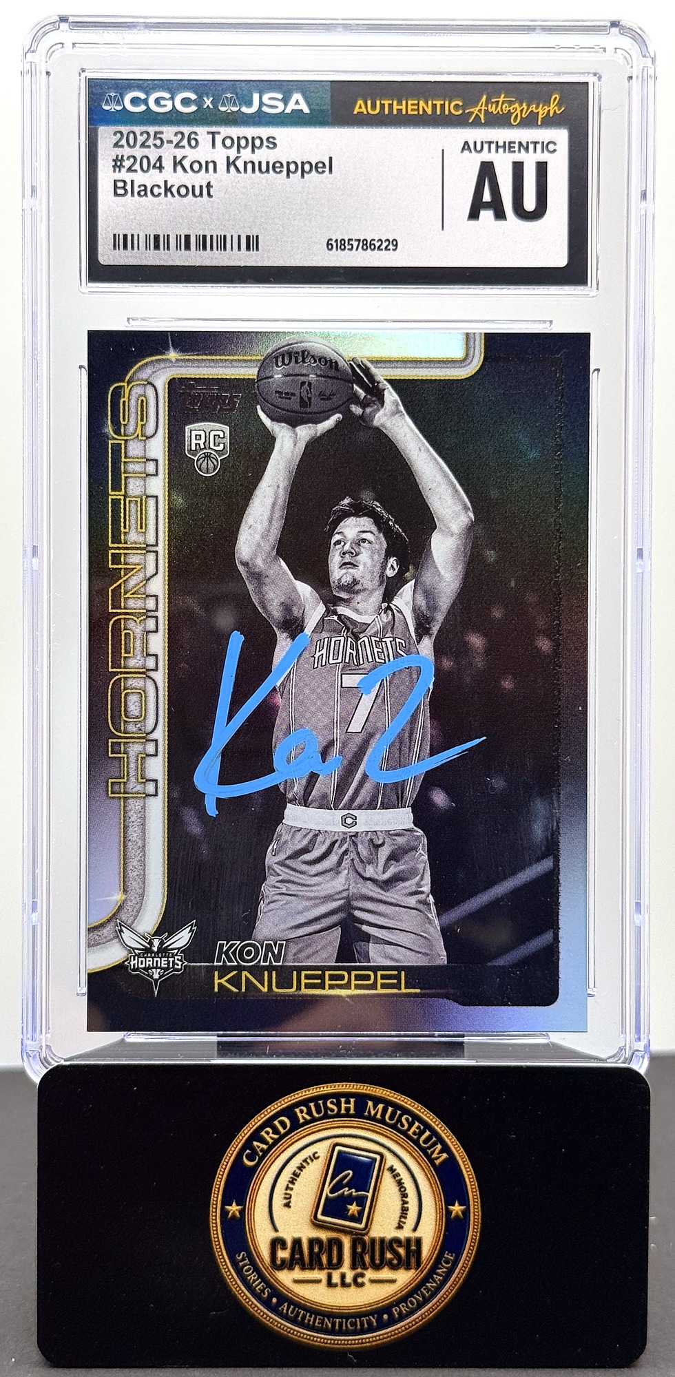 2025-26 Topps #204 Kon Knueppel RC Blackout Auto CGC/JSA Authentic Autograph, front