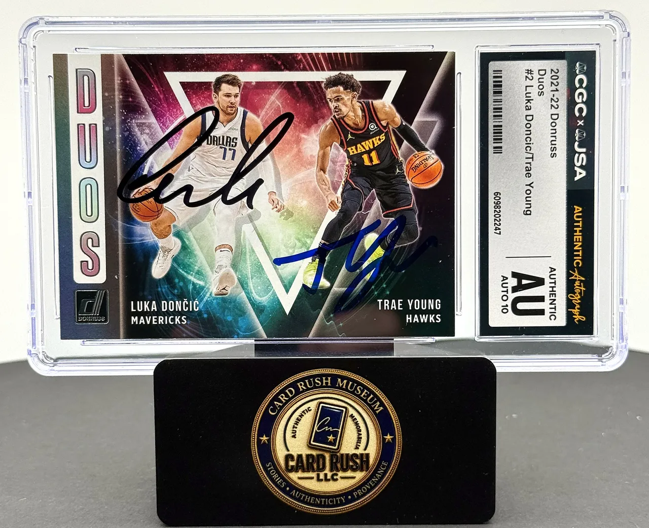 2021-22 Donruss Duos #2 Luka Doncic / Trae Young Dual Auto CGC/JSA Authentic Autograph Auto 10