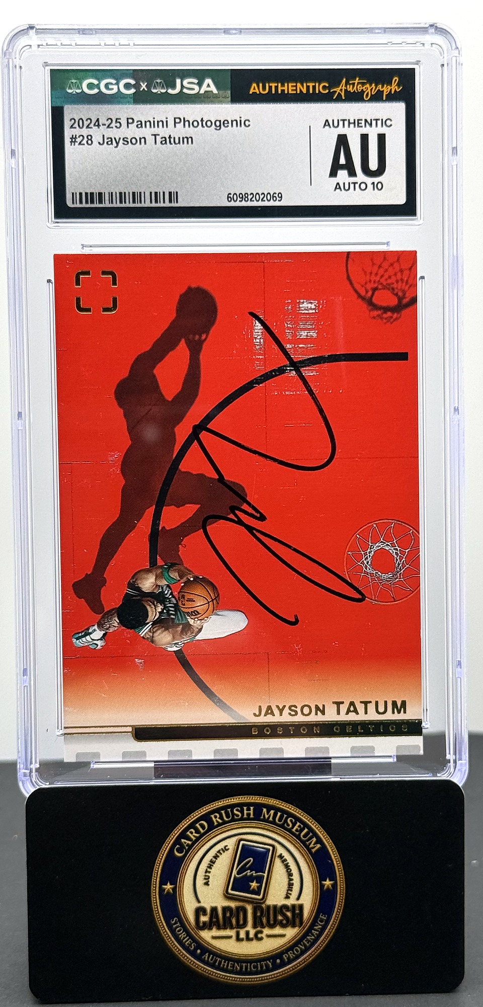 2024-25 Panini Photogenic #28 Jayson Tatum Auto CGC/JSA Authentic Autograph Auto 10, front