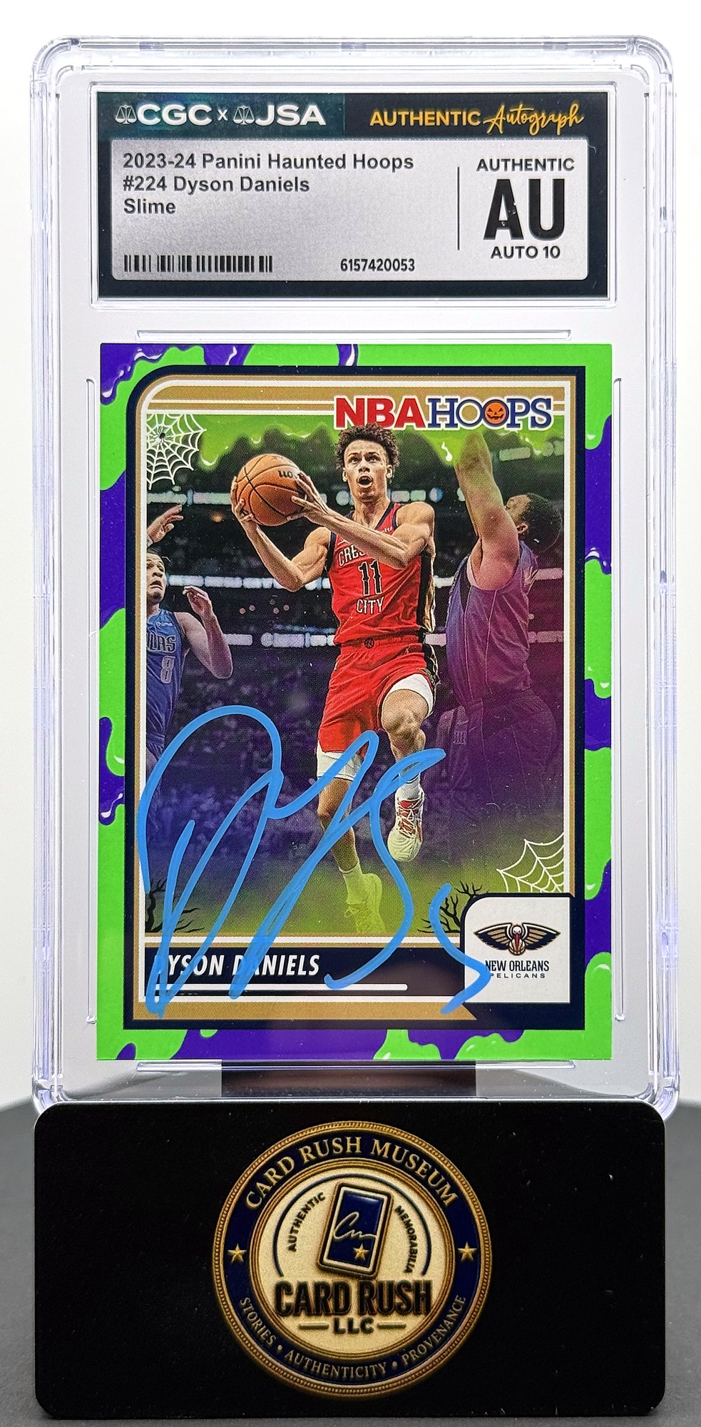 2023-24 Panini Haunted Hoops Slime #224 Dyson Daniels Auto CGC/JSA Authentic Autograph Auto 10, front