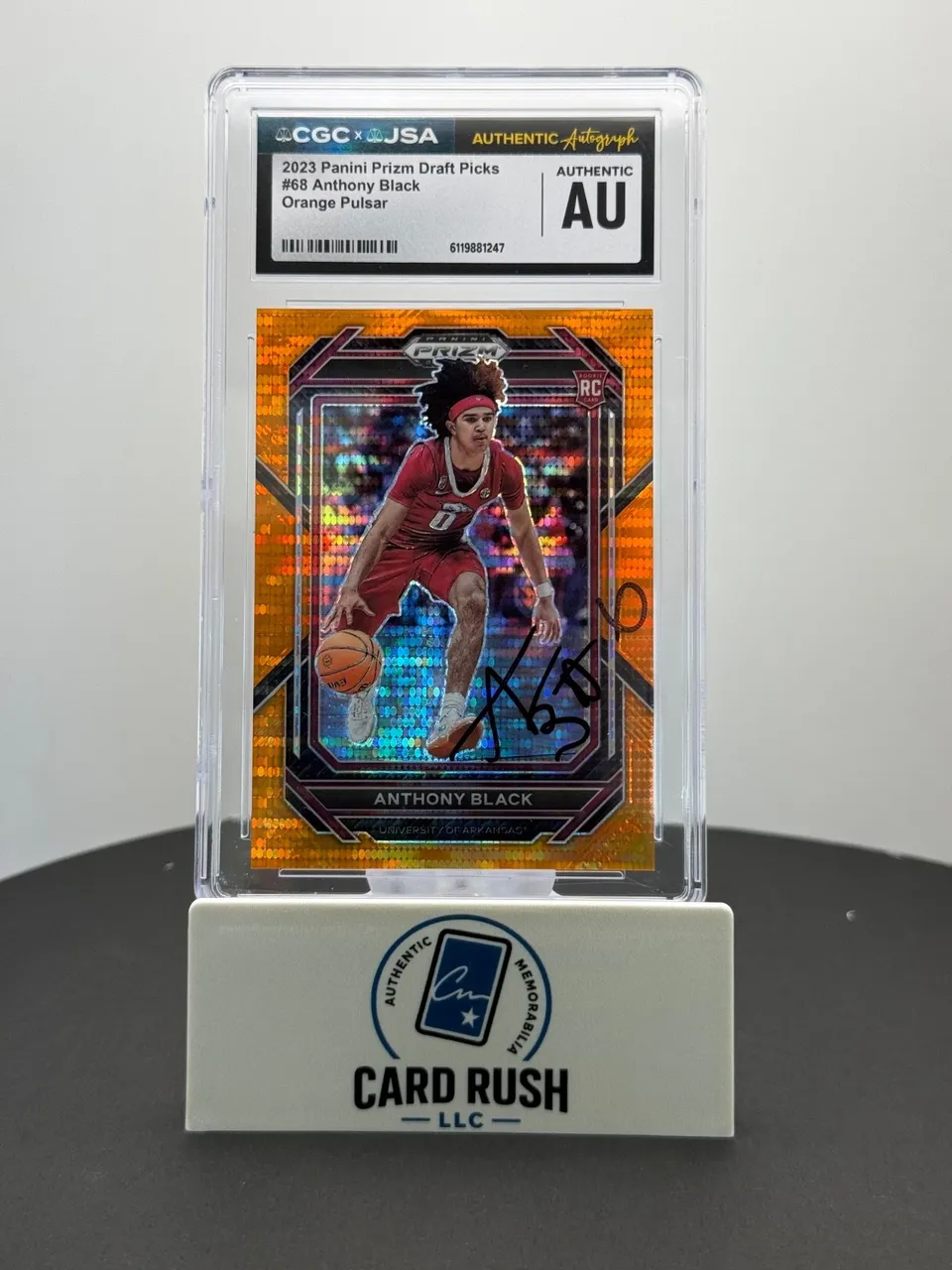 2023-24 PANINI PRIZM DRAFT PICKS ANTHONY BLACK ORANGE PULSAR RC /49 IP AUTO CGC