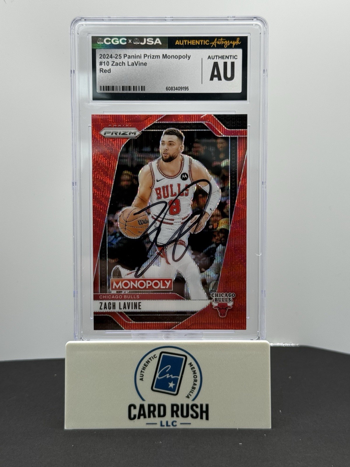 2024-25 Panini Red Prizm Monopoly Zach LaVine IP Autograph CGC/JSA Authentic, front