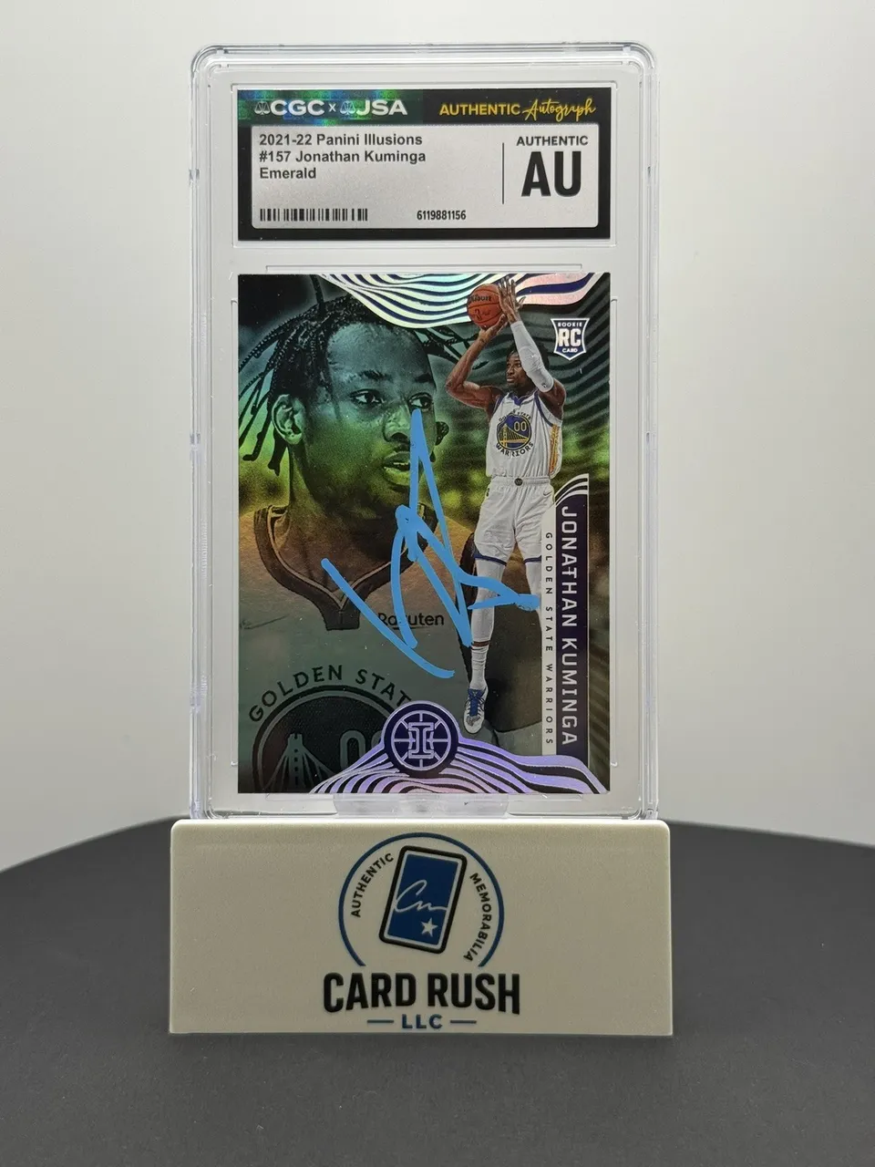 2021-22 Panini Illusions Jonathan Kuminga Trophy Collection Emerald RC IP Auto