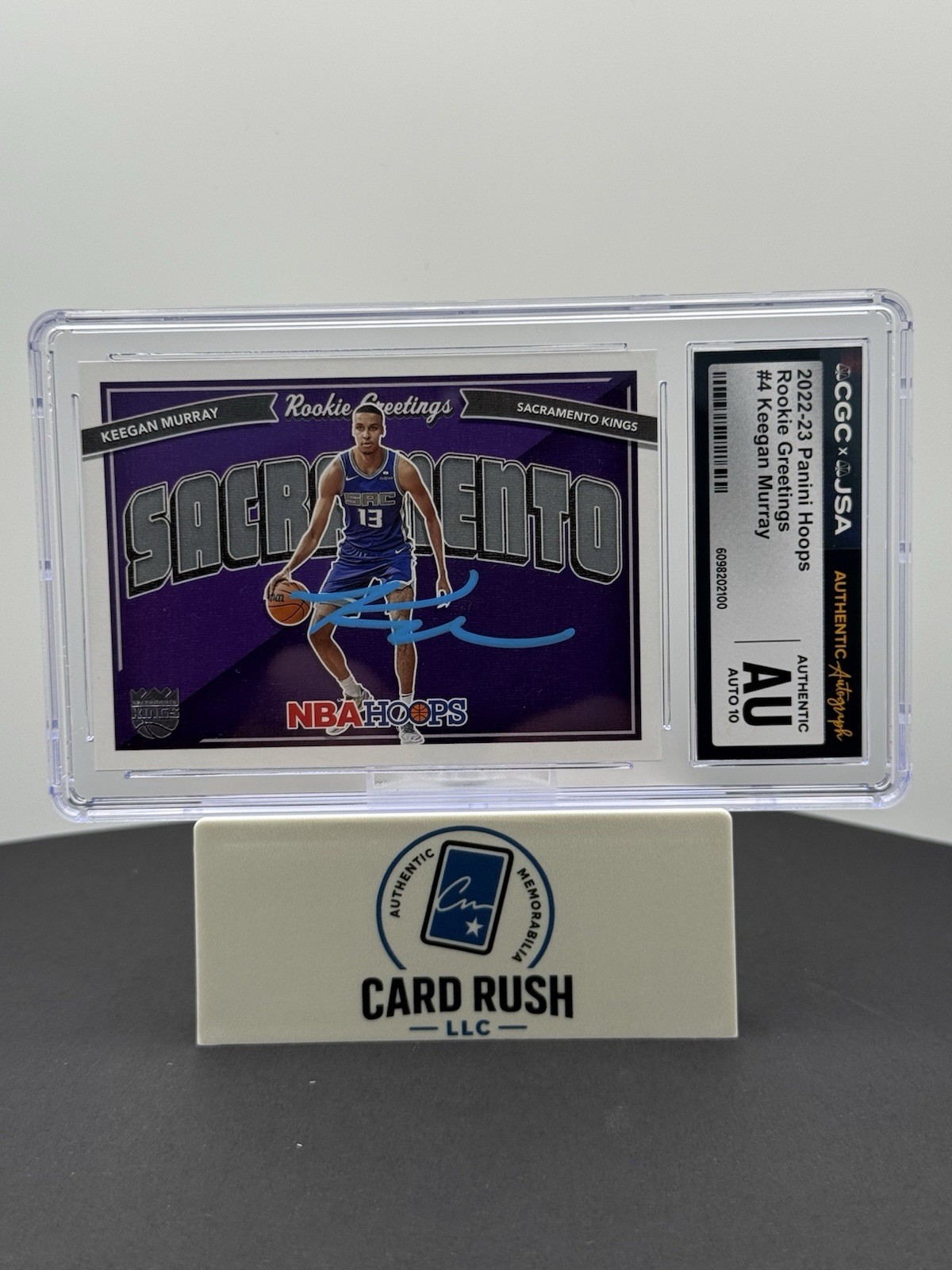 2022-23 Panini Hoops Rookie Greetings Keegan Murray IP CGC/JSA Auto 10 Grade, front