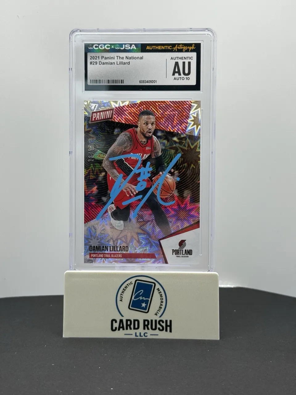 Damian Lillard 2021 Panini The National KABOOM Explosion 38/50 IP Auto CGC/JSA