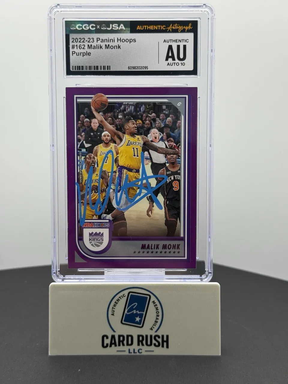2022-23 Panini Hoops Malik Monk Purple In-Person Autograph CGC-JSA Grade AUTO 10