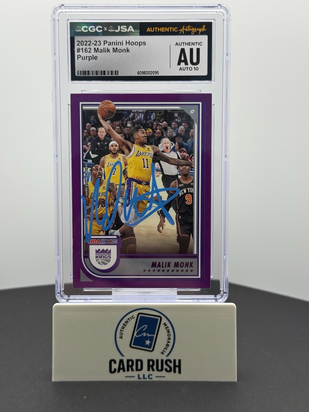 2022-23 Panini Hoops Malik Monk Purple In-Person Autograph CGC-JSA Grade AUTO 10, front