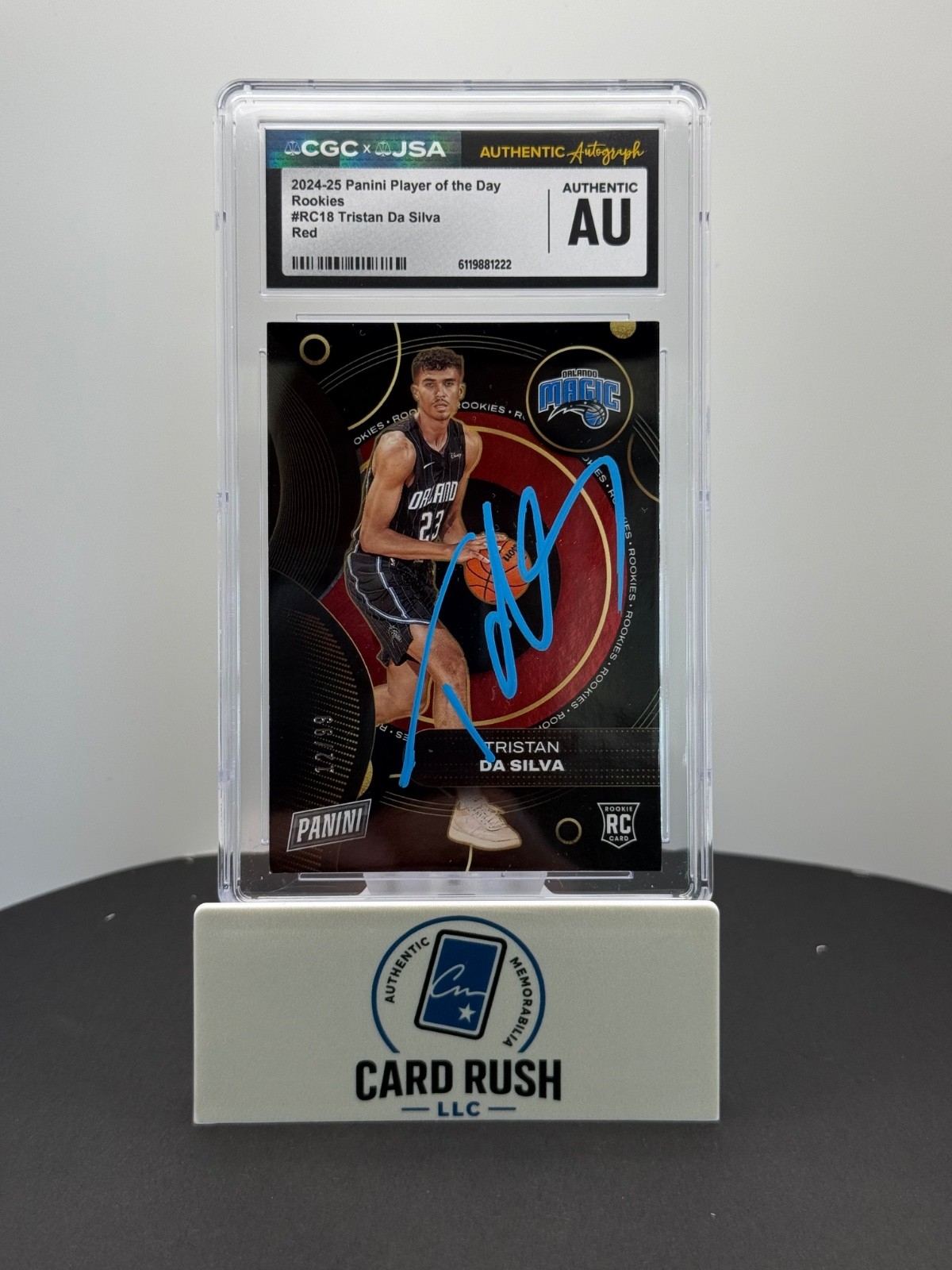 2024-25 Panini Prizm Tristan Da Silva Player of the Day Red 12/99 RC IP Auto CGC, front