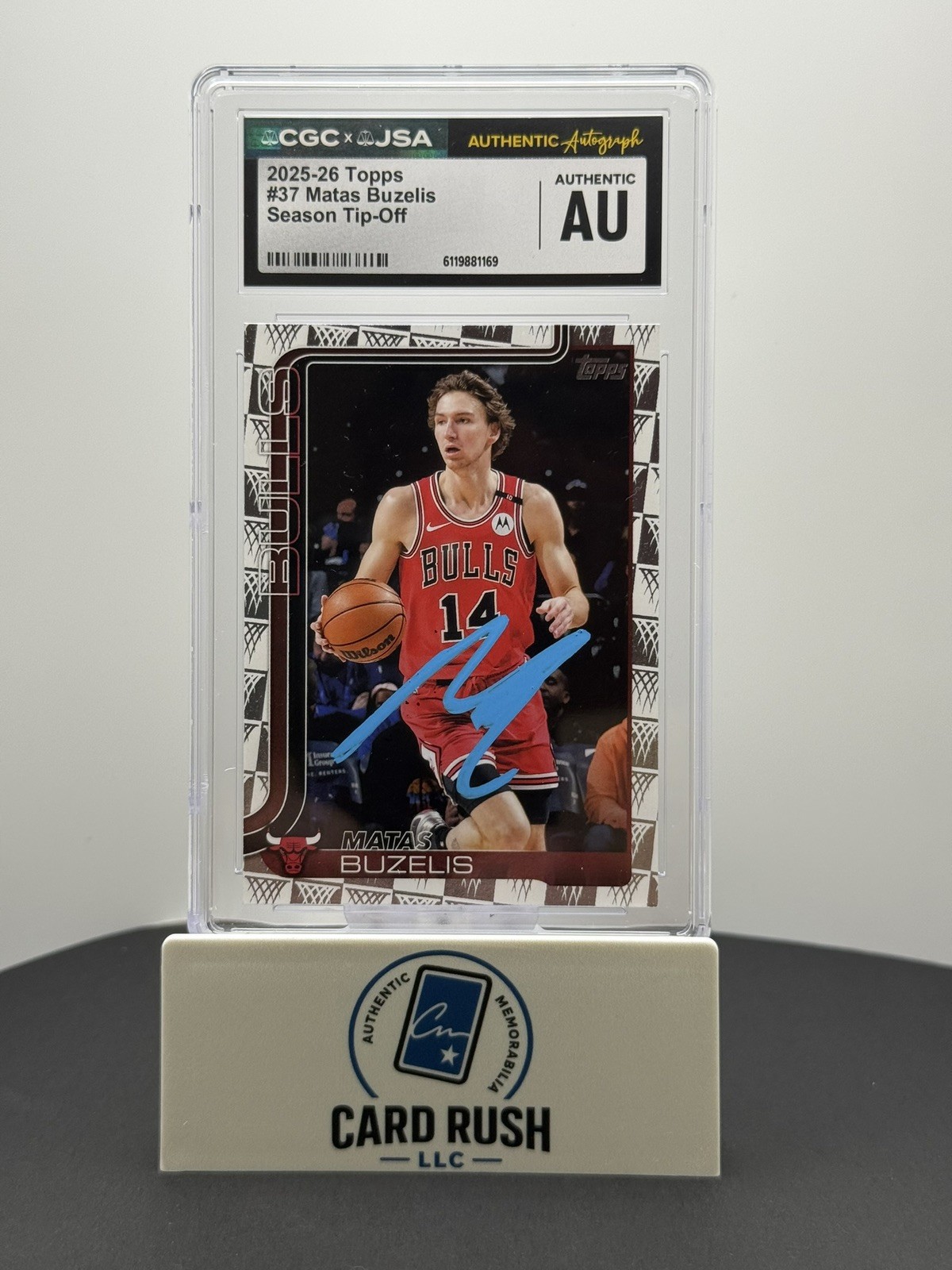 2025-26 Topps #37 Matas Buzelis Season Tip Off IP Auto CGC Authentic, front