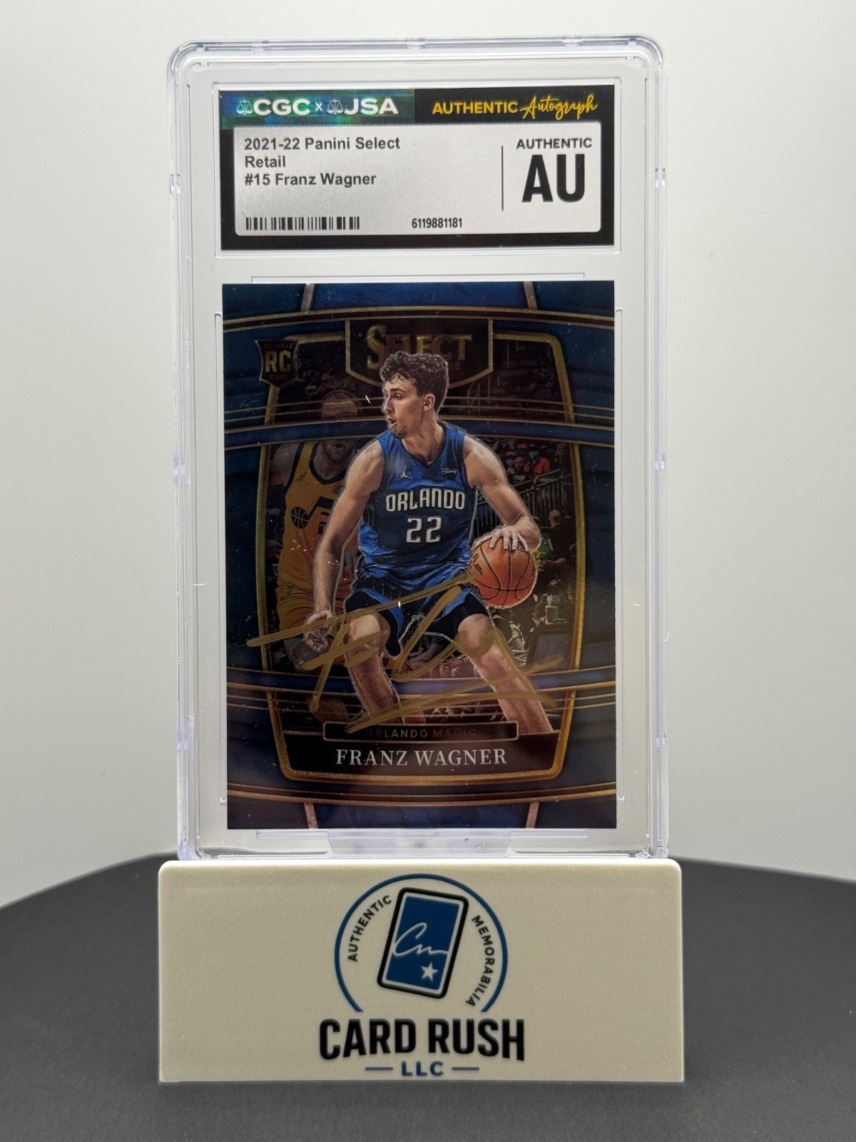 2021-22 Panini Select Franz Wagner Blue RC IP Auto CGC Authentic, front