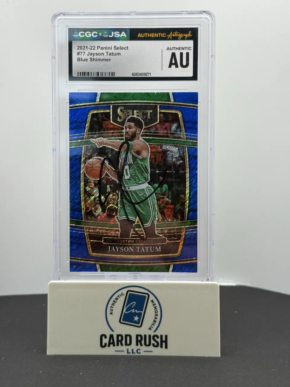 2021-22 Panini Select Concourse Jayson Tatum Blue Shimmer Prizm IP Auto CGC/JSA