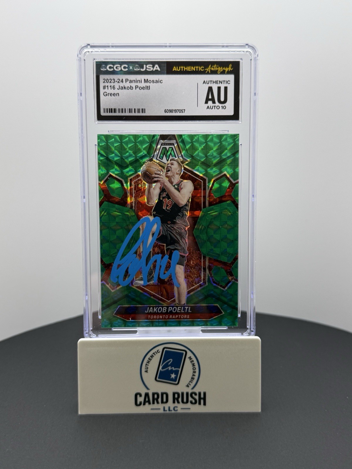 2023-24 Panini Mosaic Jakob Poelti Green In-Person CGC/JSA Auto 10 Grade, front