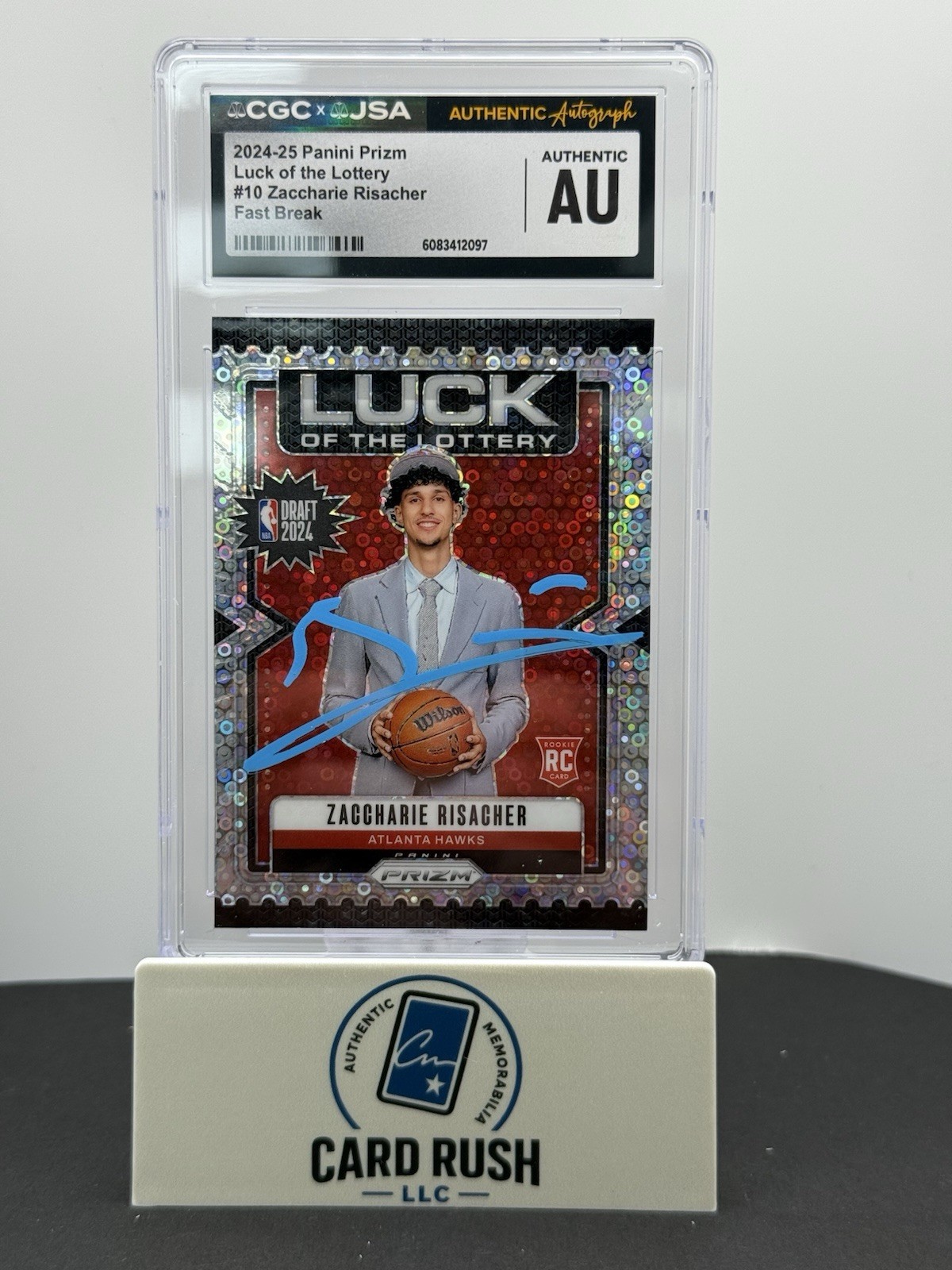 2024-25 Panini Prizm Luck of the Lottery Zaccharie Risacher Fast Break IP Auto, front