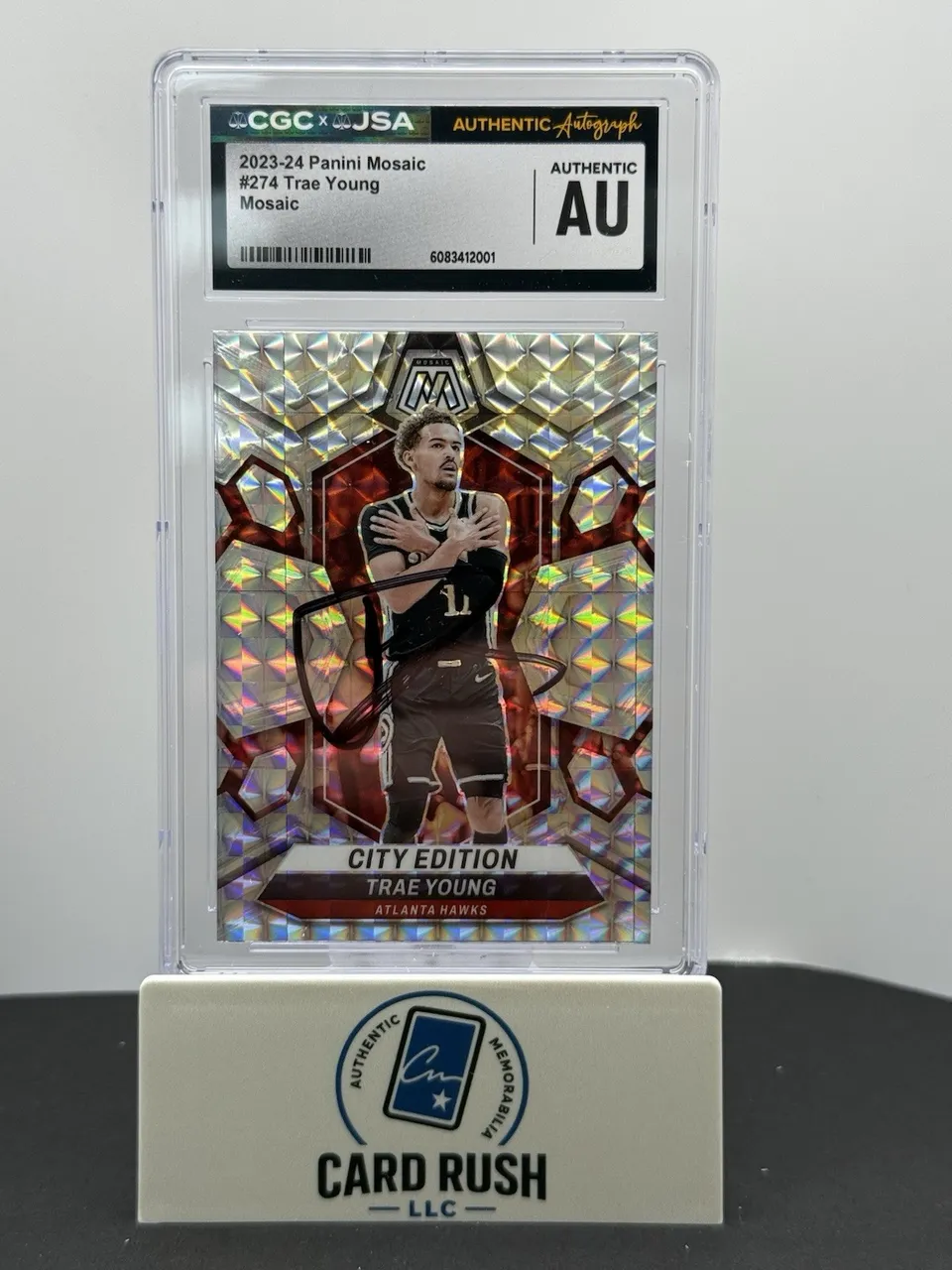 2023-24 Panini Mosaic Trae Young Prizm In Person Autograph CGC/JSA Authentic