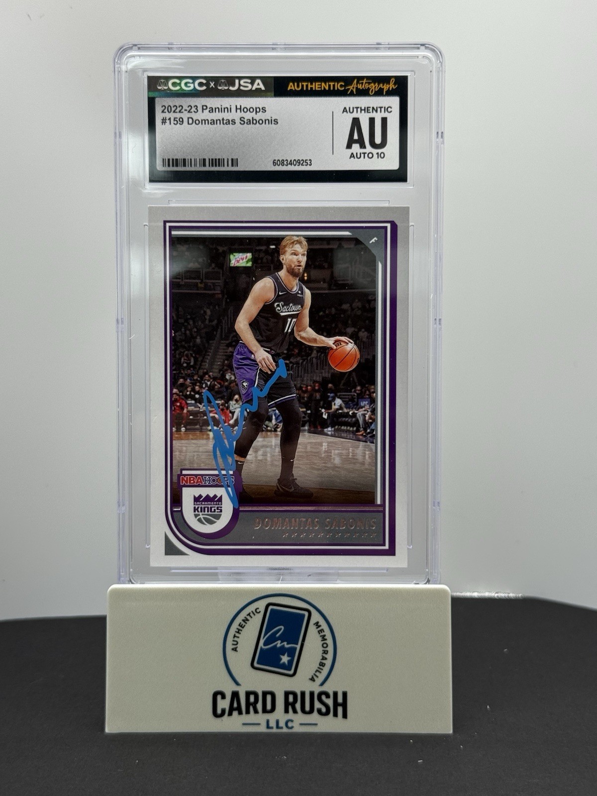 2022-23 Panini Hoops Domantas Sabonis In Person Auto 10 CGC/JSA Authentic, front