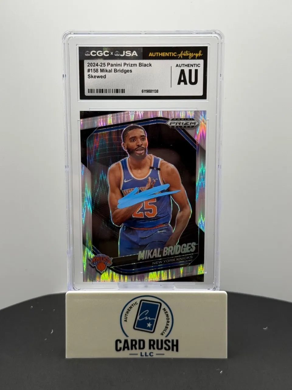 Mikal Bridges 2024-25 Panini Prizm Black Skewed Prizm /249 IP Auto CGC Authentic