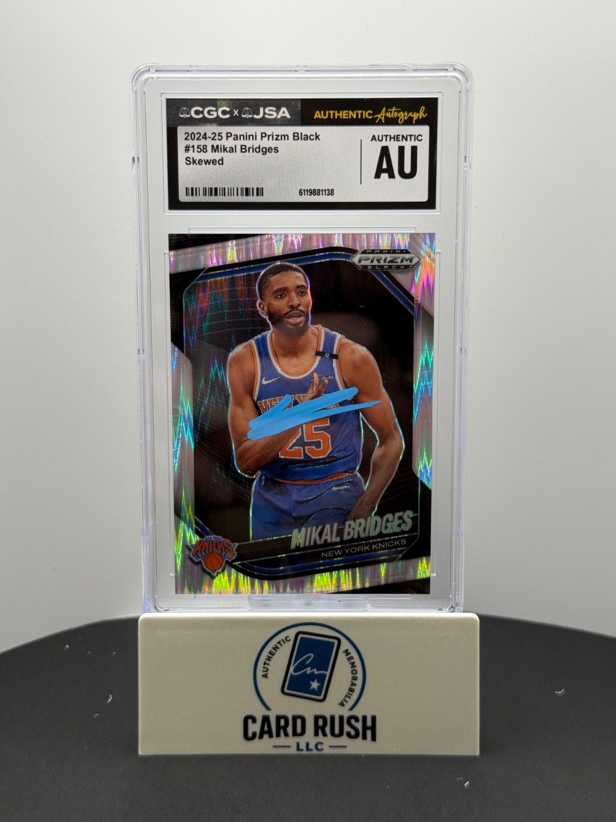 Mikal Bridges 2024-25 Panini Prizm Black Skewed Prizm /249 IP Auto CGC Authentic, front