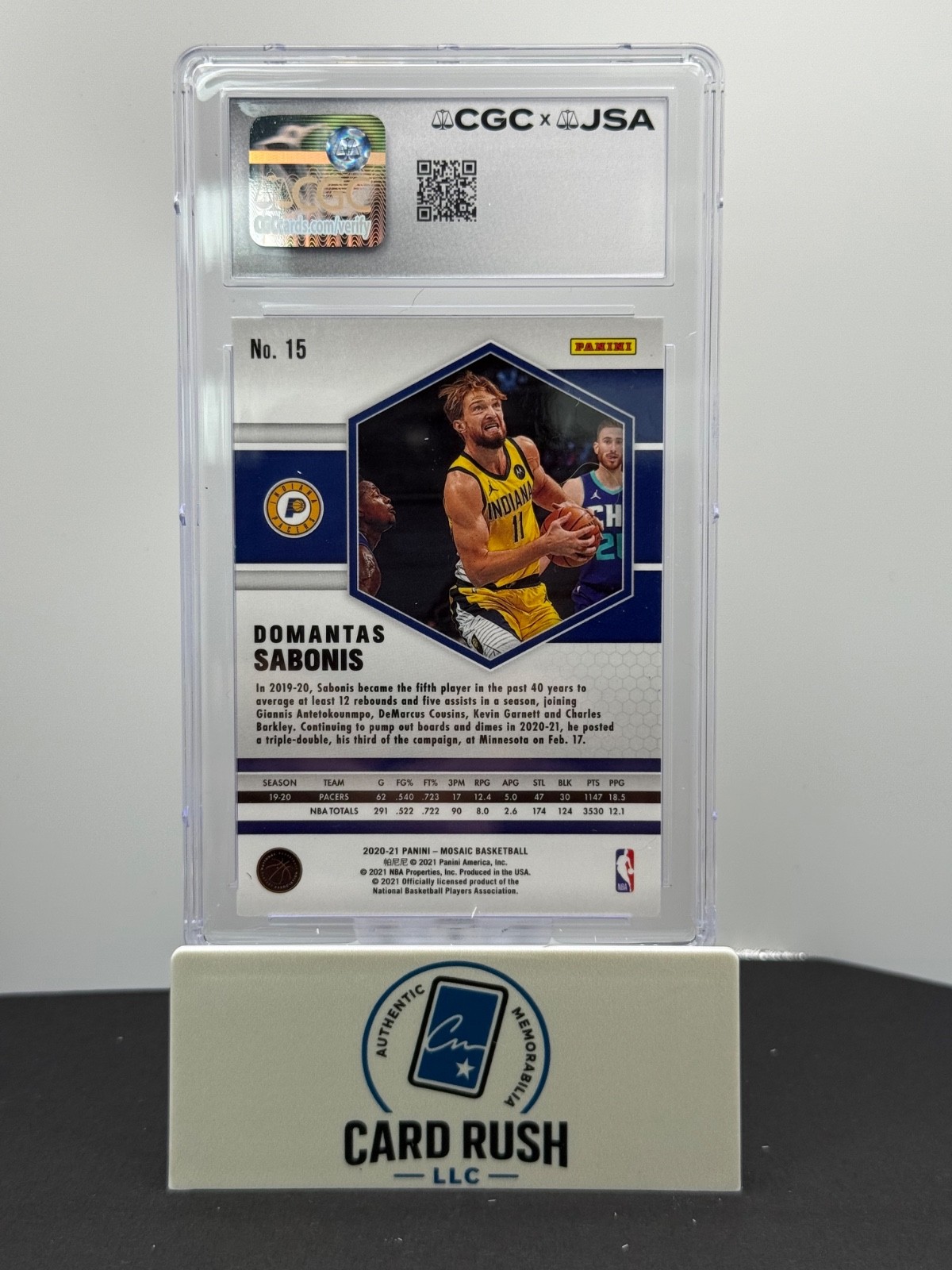 2020-21 Panini Mosaic #15 Domantas Sabonis In-Person Auto CGC/JSA Authentic, back