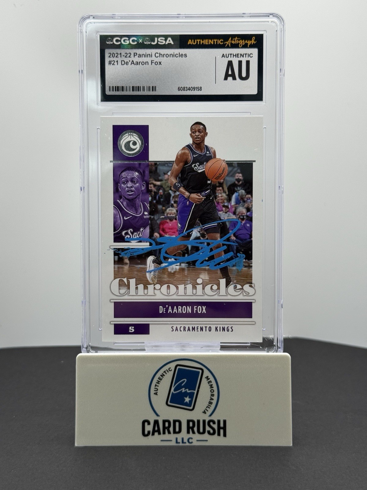 2021-22 Panini Chronicles De’Aaron Fox In Person Auto CGC/JSA Authentic, front