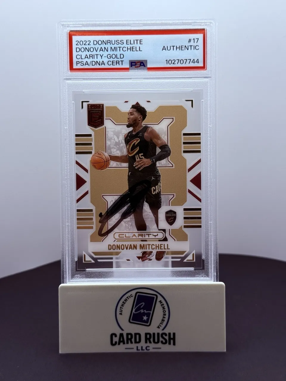 2022-23 DONRUSS ELITE DONOVAN MITCHELL CLARITY-GOLD 02/10 IP AUTO PSA AUTHENTIC