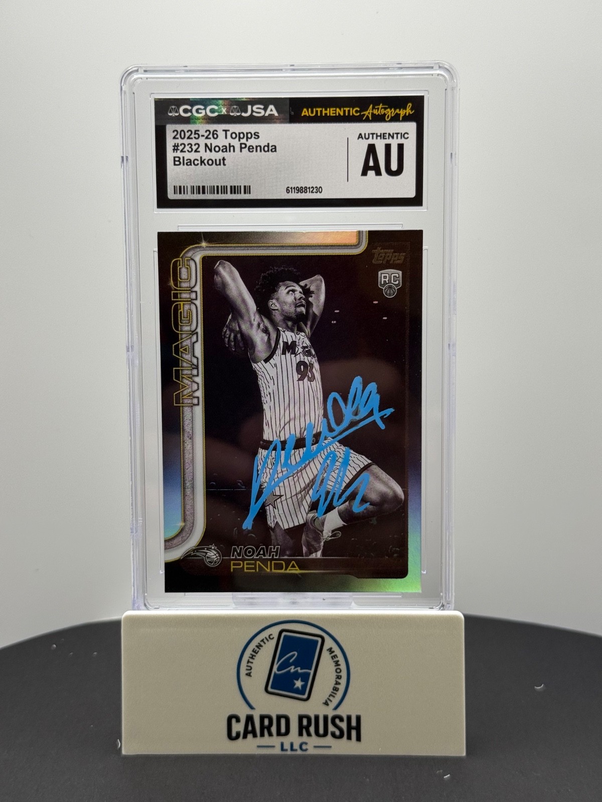 2025-26 Topps Noah Penda Blackout Variation RC IP Auto CGC Authentic, front