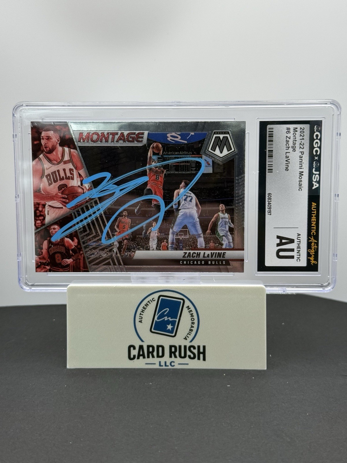 2021-22 Panini Mosaic Montage Zach LaVine In Person Autograph CGC/JSA Authentic, front