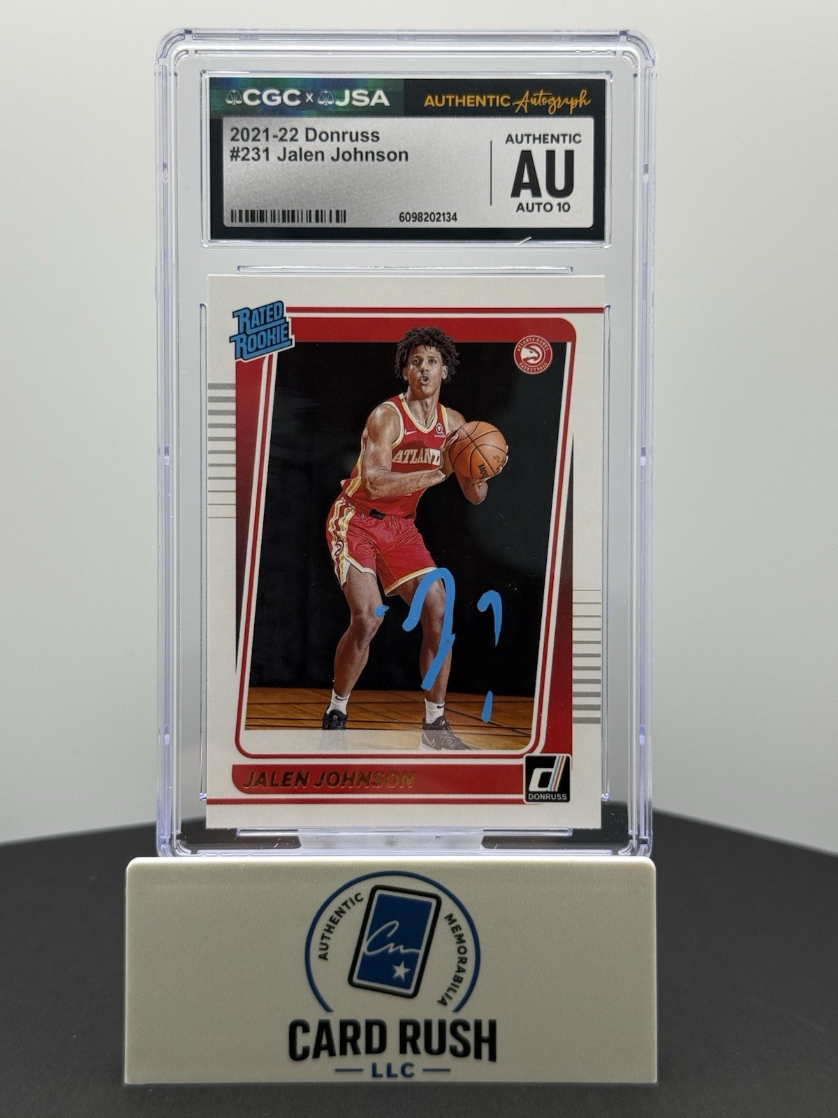 Jalen Johnson 2021-22 Donruss Rated Rookie In Person Autograph CGC/JSA Auto 10, front