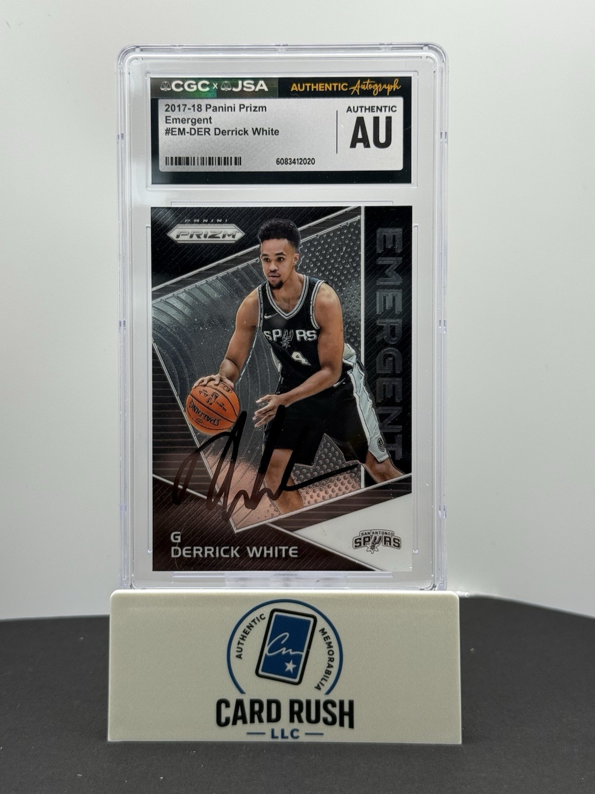 2017-18 Panini Prizm Derrick White Spurs Emergent IP Auto CGC/JSA Authentic, front