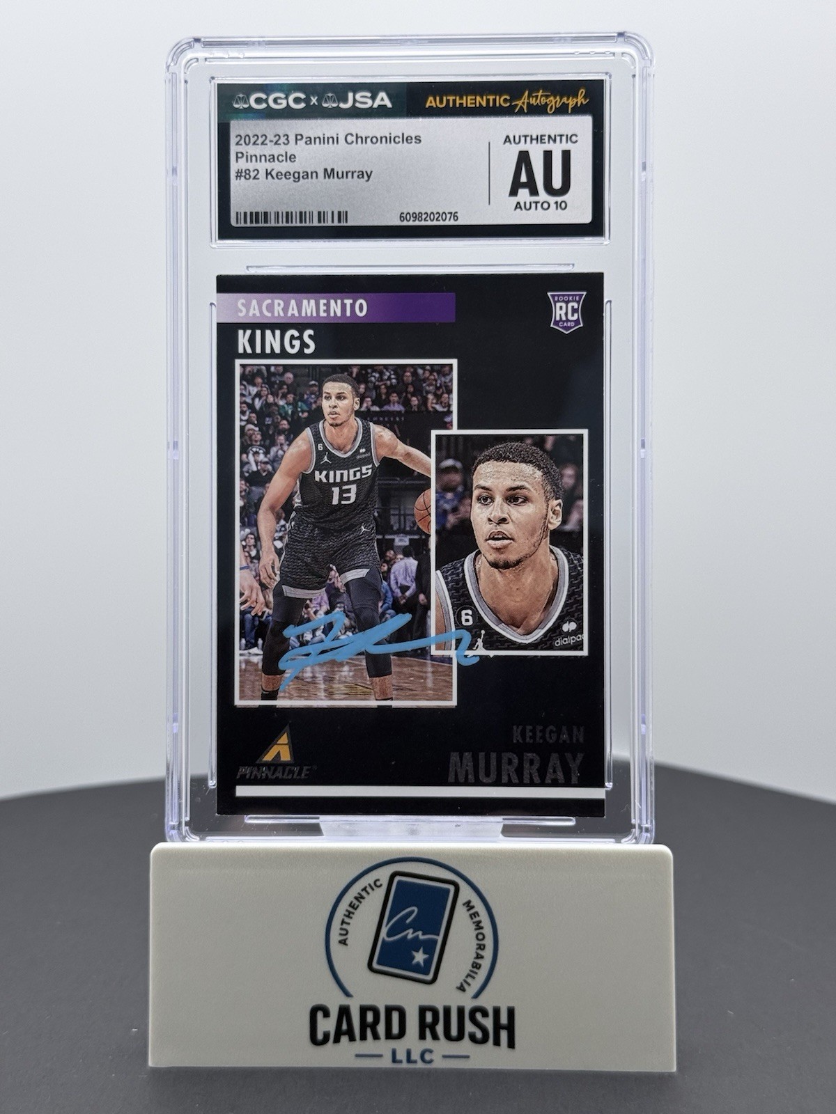 2022-23 Panini Chronicles Pinnacle Keegan Murray RC IP CGC/JSA Graded Auto 10, front