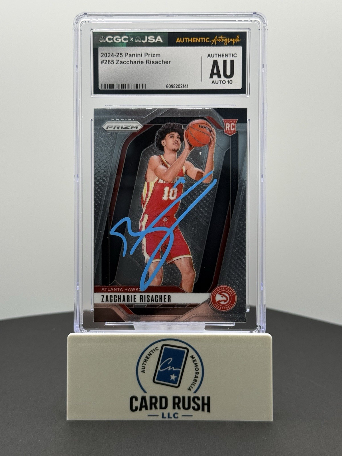 2024-25 Panini Prizm Zaccharie Risacher RC In-Person CGC/JSA Auto 10 Grade, front