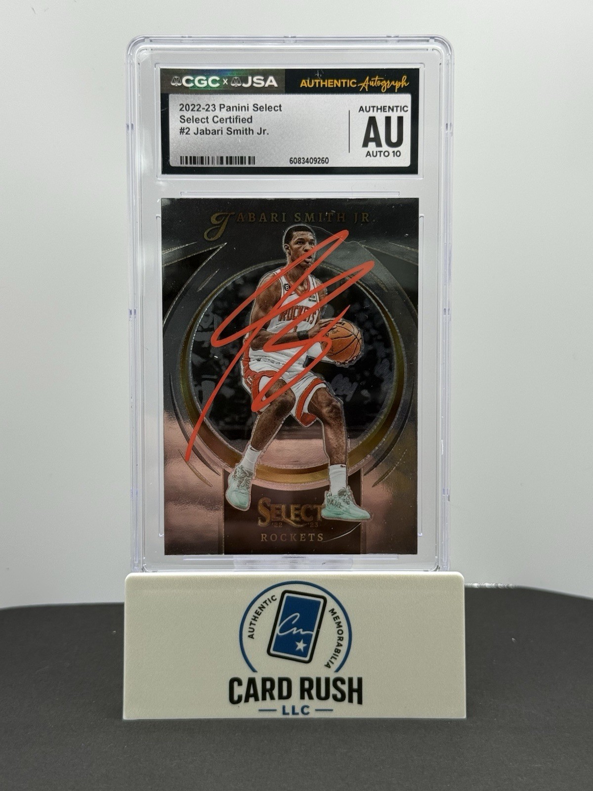2022-23 Panini Select Jabari Smith Jr RC In Person Autograph CGC Authentic, front