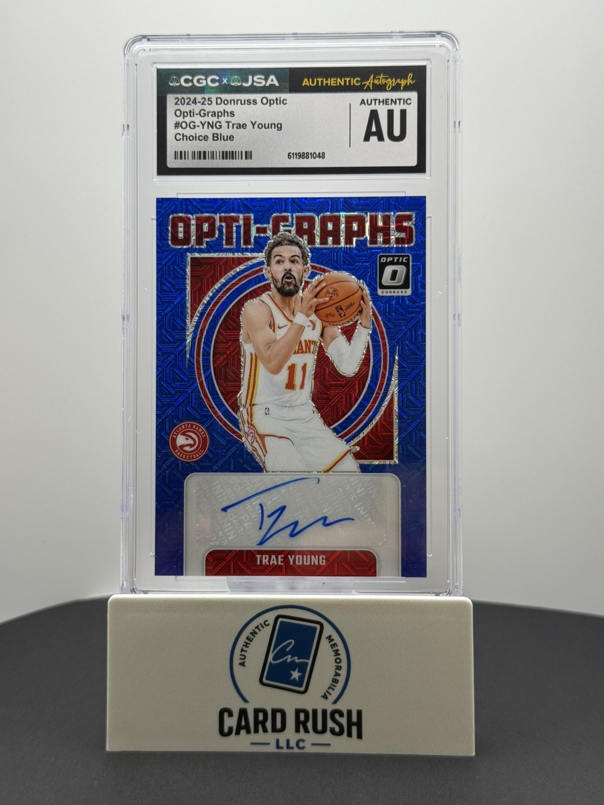 2024-25 Panini Donruss Optic Choice Trae Young Opti-Graphs Auto 17/24 Hawks, front