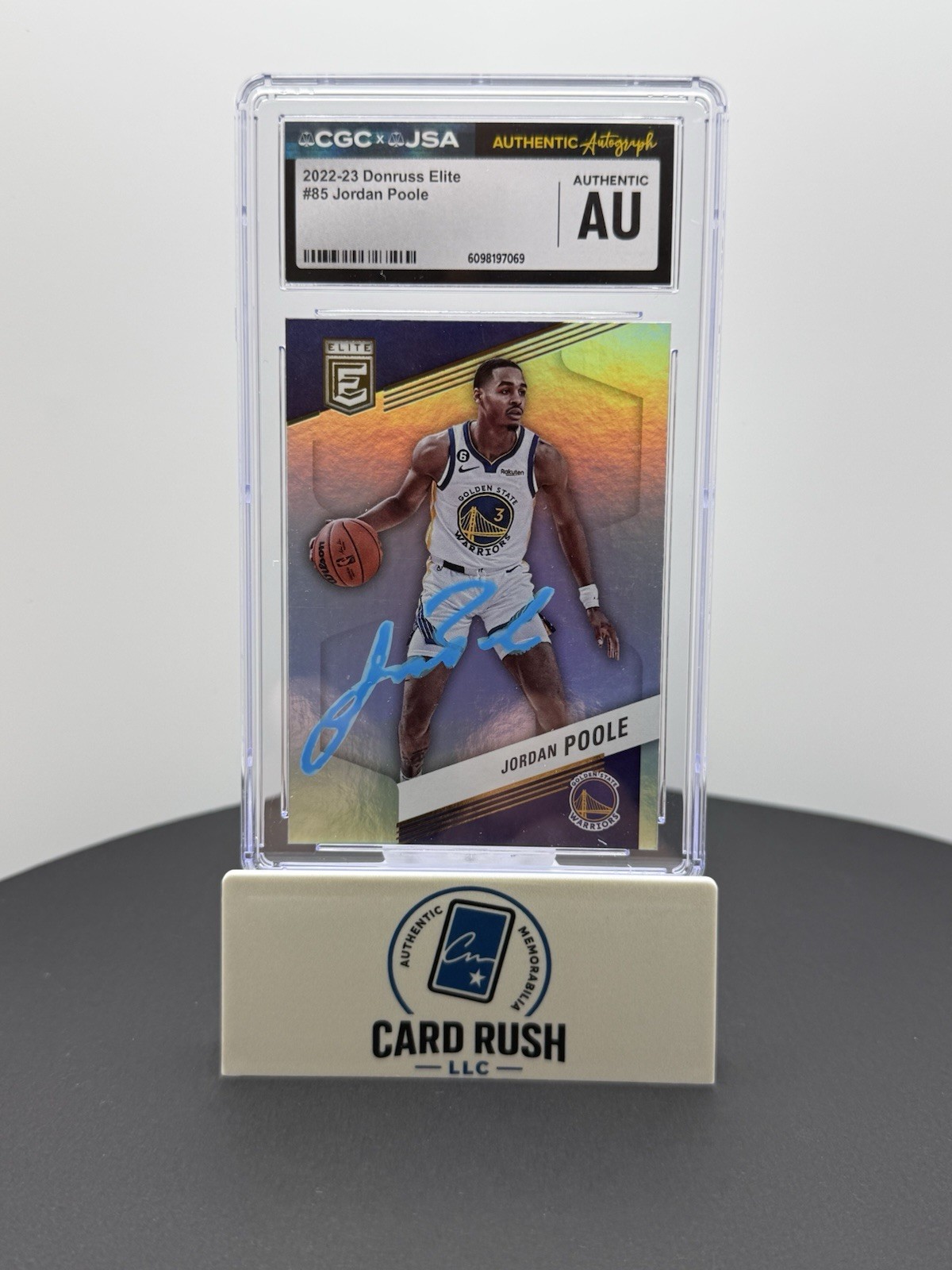 2022-23 Donruss Elite Jordan Poole In-Person Autograph CGC/JSA Authentic, front