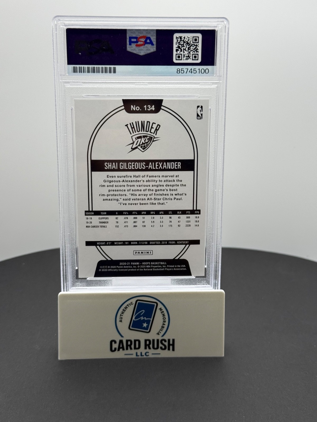 Trading Card Shai Gilgeous Alexander Certified Auto Autograph PSA Authentic Auto, back