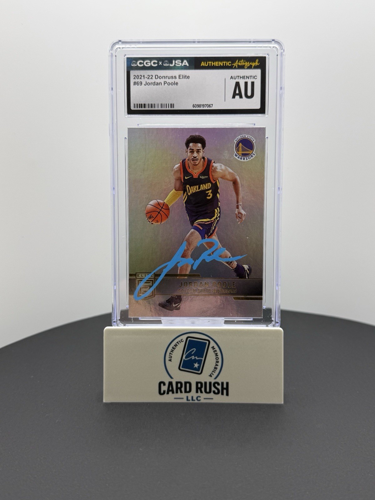 2021-22 Donruss Elite Jordan Poole In-Person Autograph CGC/JSA Authentic, front
