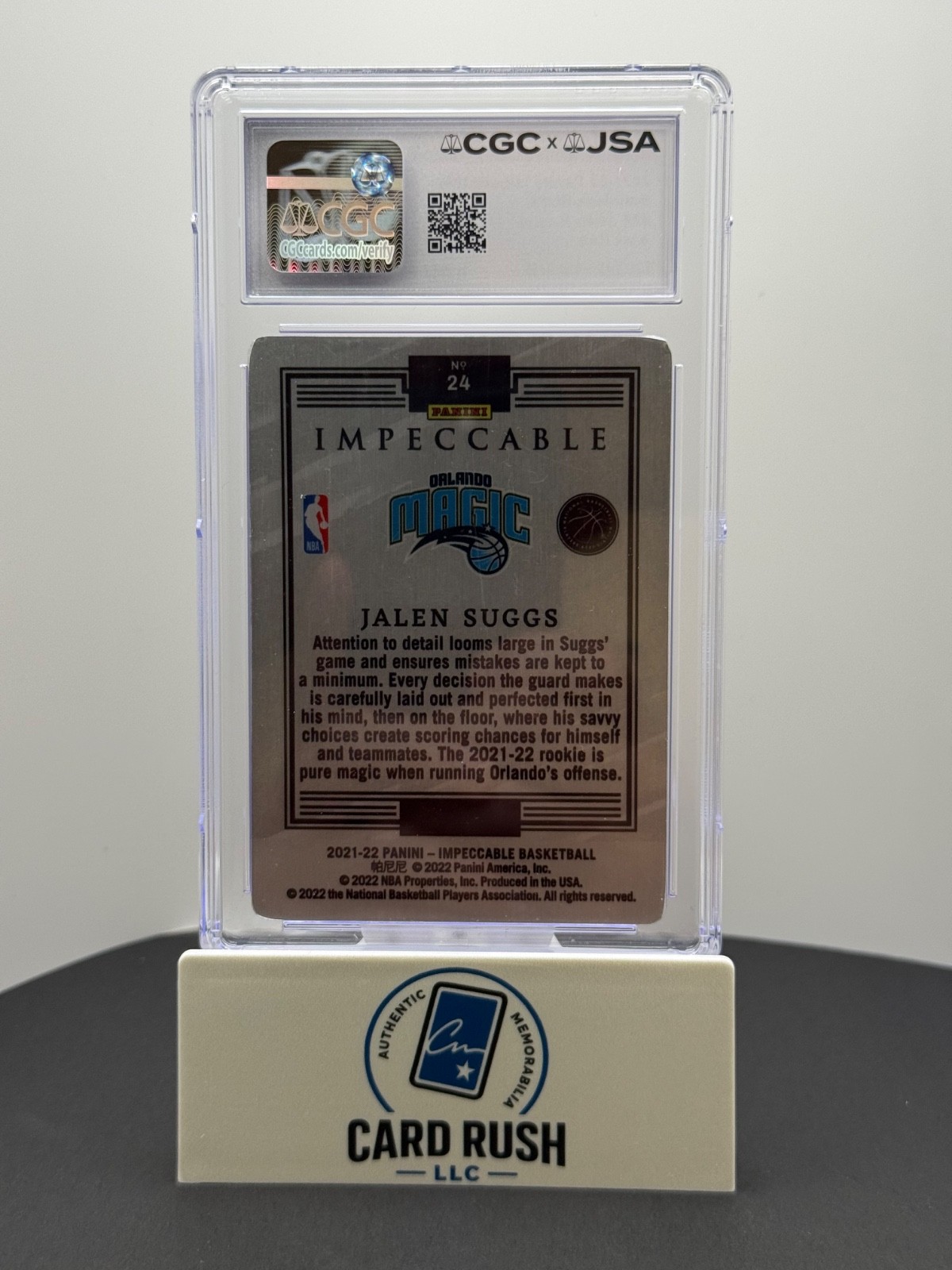 2021-22 Panini Impeccable Stainless Stars Asia Red Jalen Suggs RC IP Auto CGC Au, back