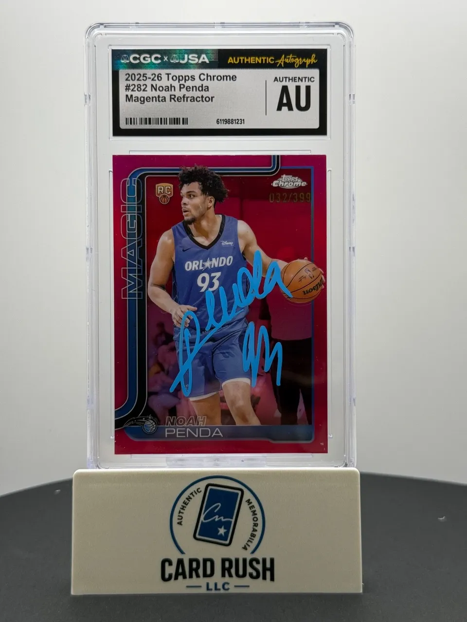 NOAH PENDA 2025-26 Topps Chrome Rookie Magenta Refractor 32/399 RC IP Auto CGC