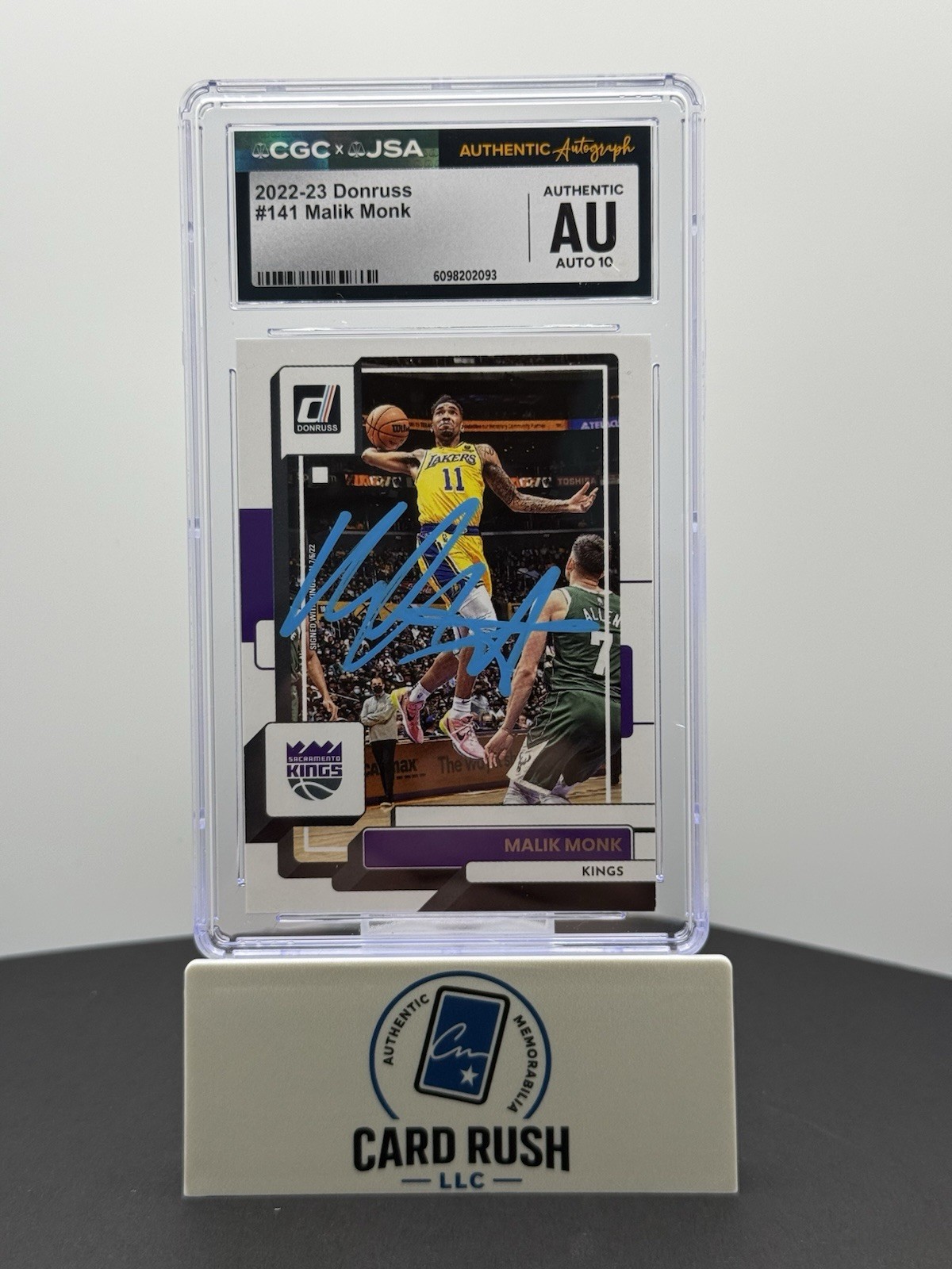 2022-23 Donruss Malik Monk In-Person CGC/JSA Graded Auto 10, front