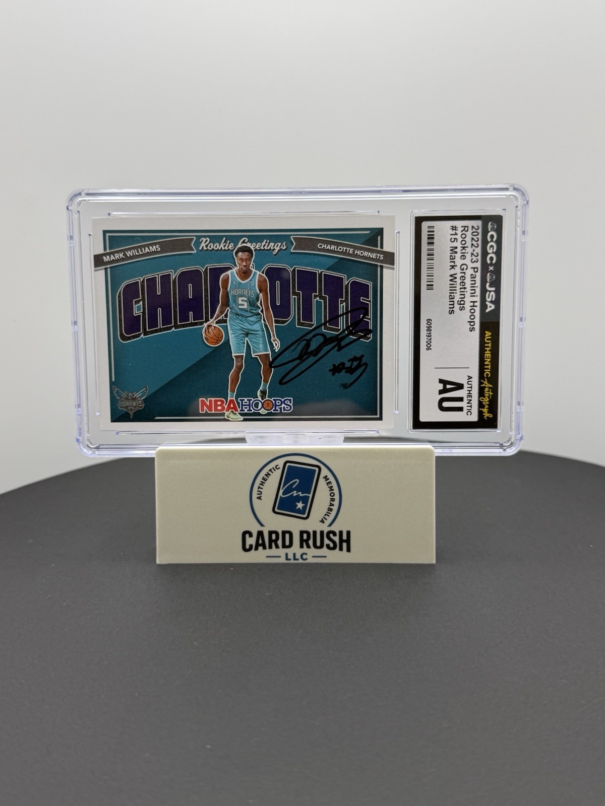 2022-23 Panini Hoops Rookie Greetings Mark Williams IP Auto CGC/JSA Authentic, front