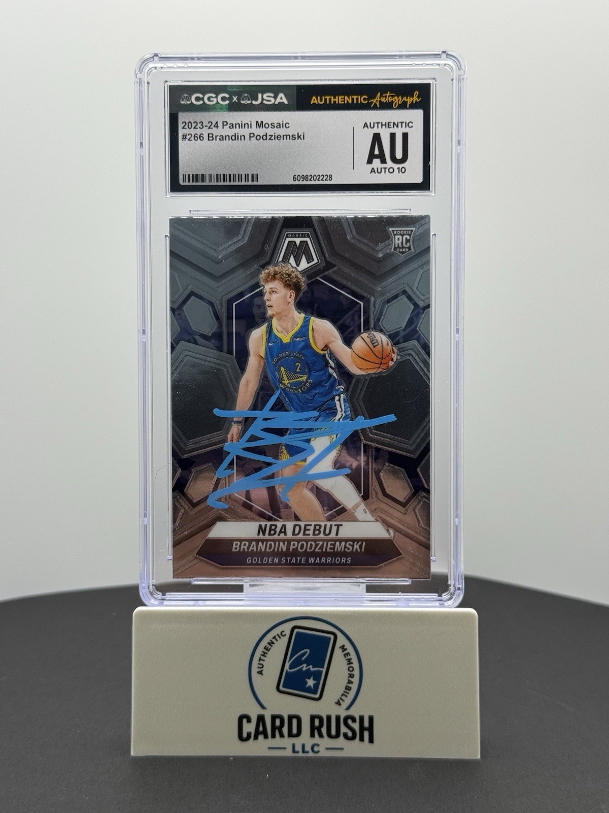 2023-24 Panini Mosaic Brandin Podziemski RC In-Person CGC/JSA Graded Auto 10!, front
