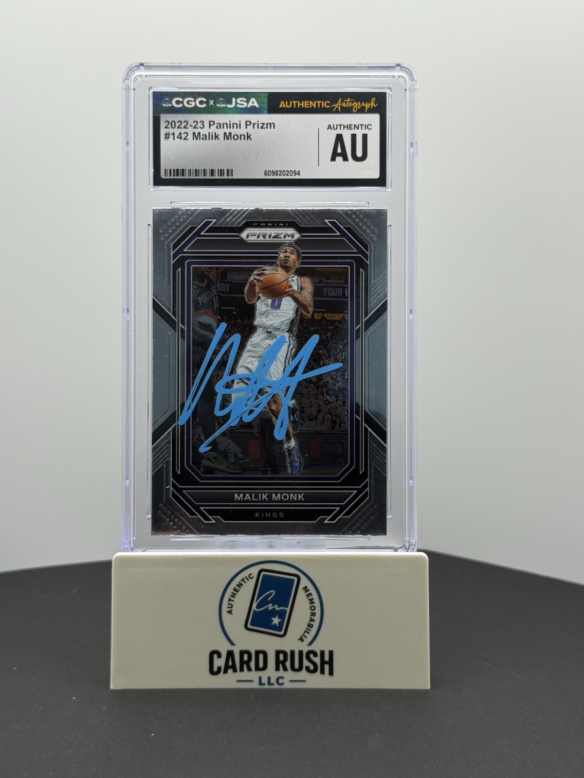 2022-23 Panini Prizm Malik Monk In-Person Auto CGC/JSA Authentic, front