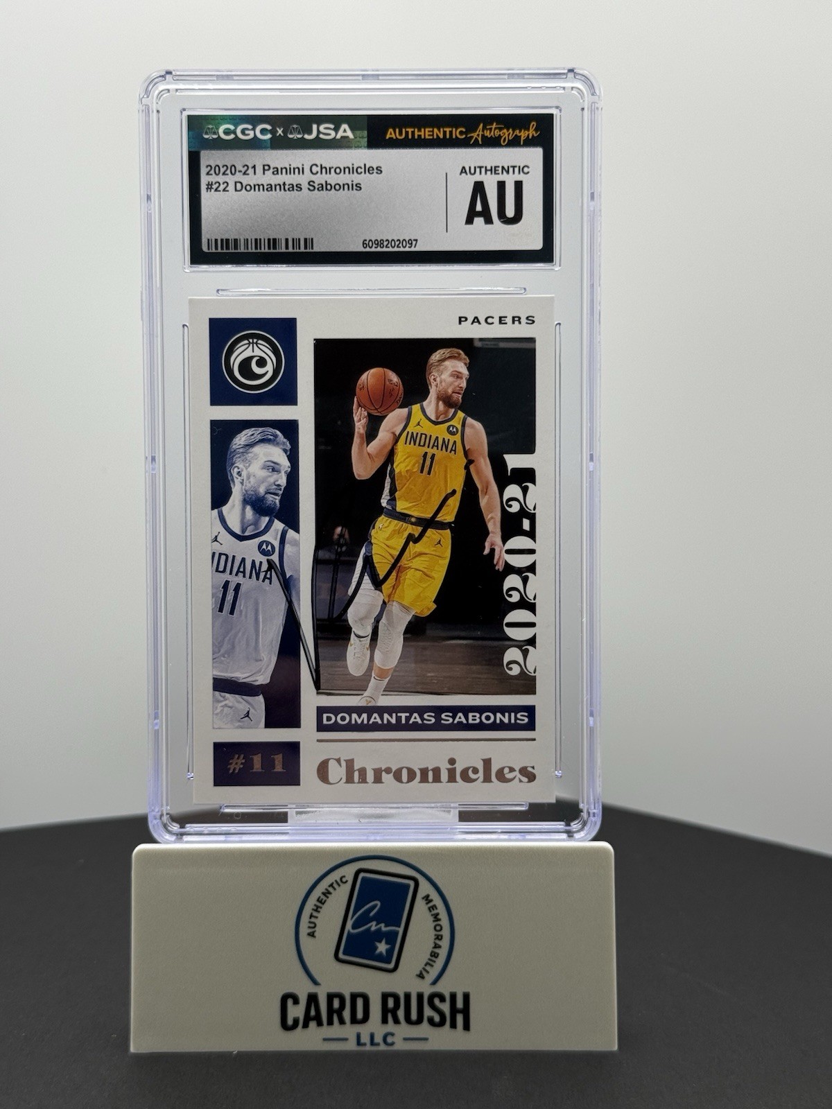 2020-21 Panini Chronicles Domantas Sabonis In-Person Auto CGC/JSA Authentic, front