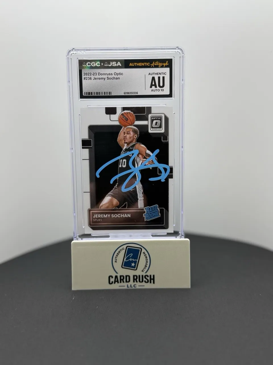 2022-23 Donruss Optic Rated Rookie Jeremy Sochan IP Graded Auto 10 By CGC/JSA