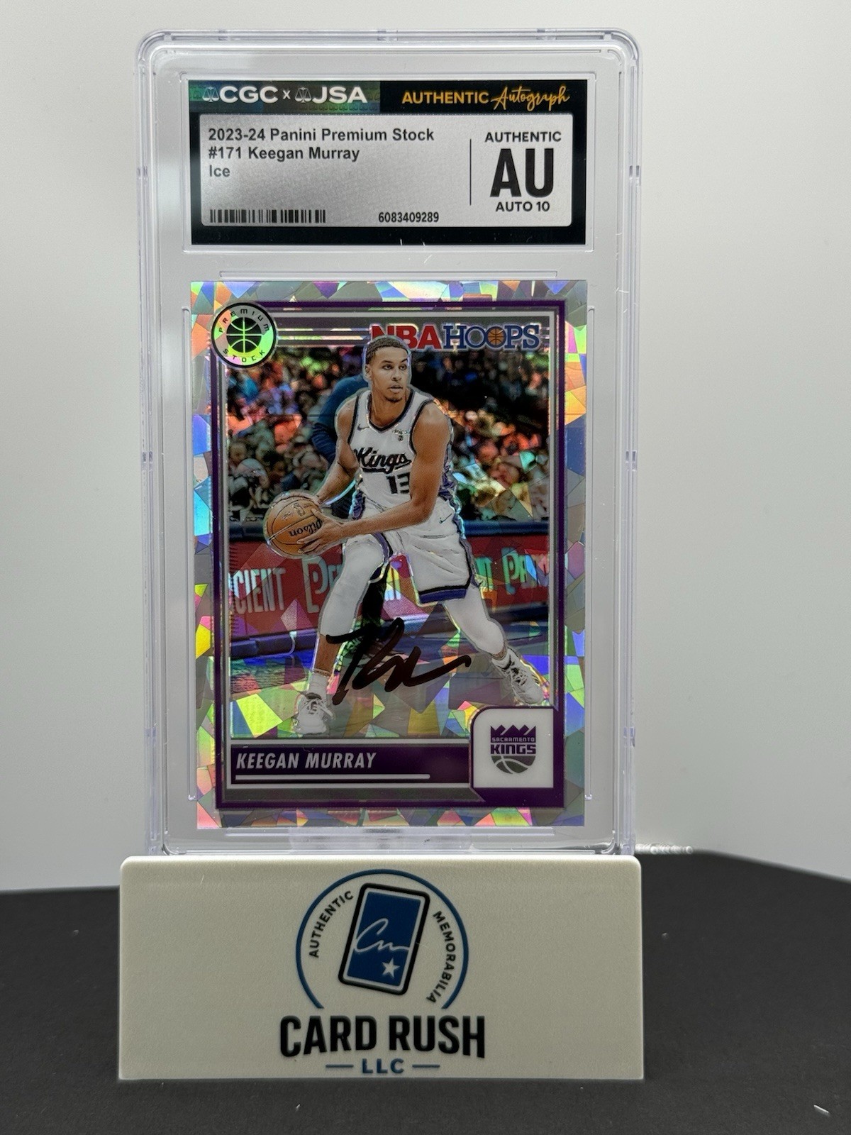 2023-24 Panini Premium Stock Keegan Murray Ice IP Auto 10 CGC/JSA Authentic, front