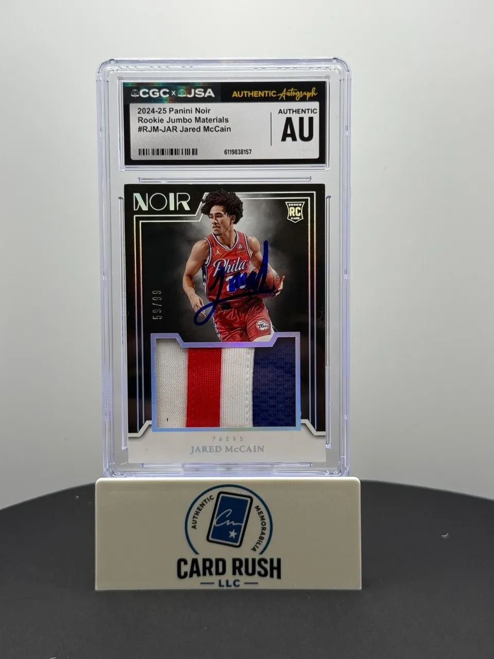 2024-25 Panini Noir Jared McCain Rookie Jumbo Material /99 RPA IP Auto CGC Au