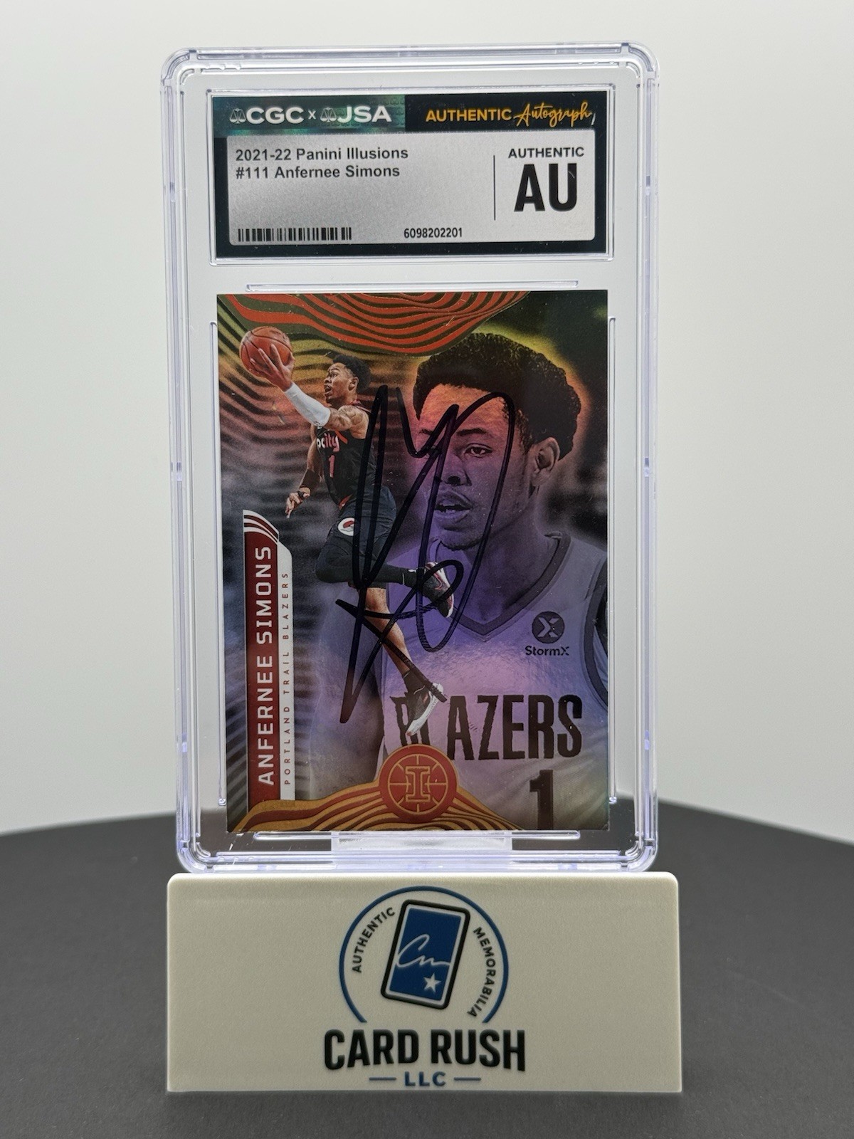 2021-22 Panini Illusions Anfernee Simons In-Person Autograph CGC/JSA Authentic, front
