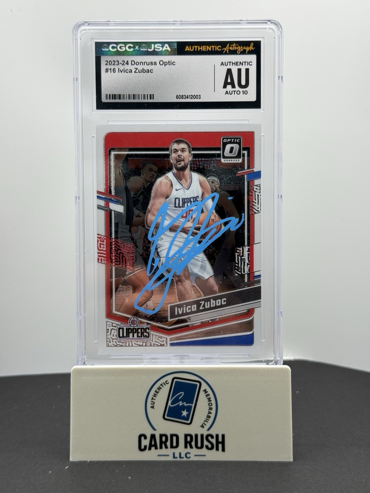 2023-24 Donruss Optic Ivica Zubac In Person Autograph CGC/JSA Authentic, front