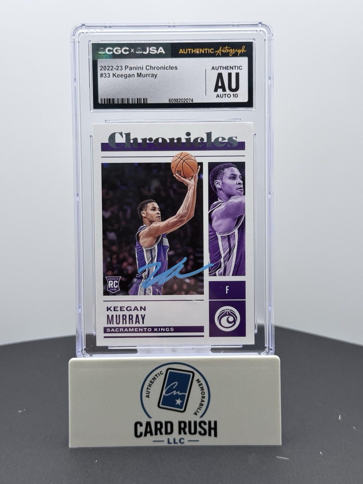 2022-23 Panini Chronicle Keegan Murray RC In-Person CGC/JSA Auto 10 Graded, front