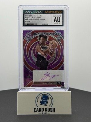 2022 PANINI SPECTRA ASPIRING AUTO PURPLE PRIZM SHAEDON SHARPE RC CGC/JSA Auto 10, front